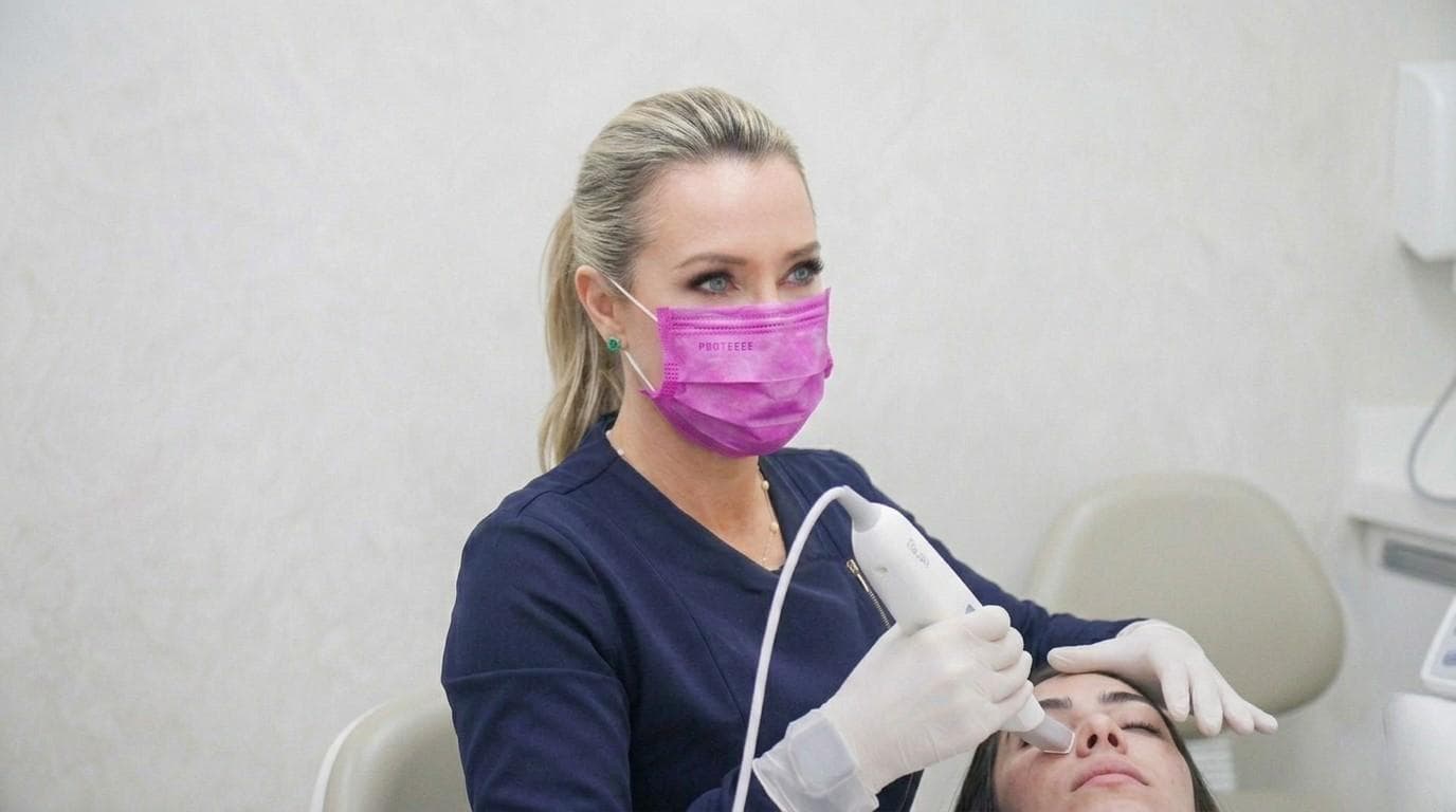 Letícia Boos performing a facial treatment